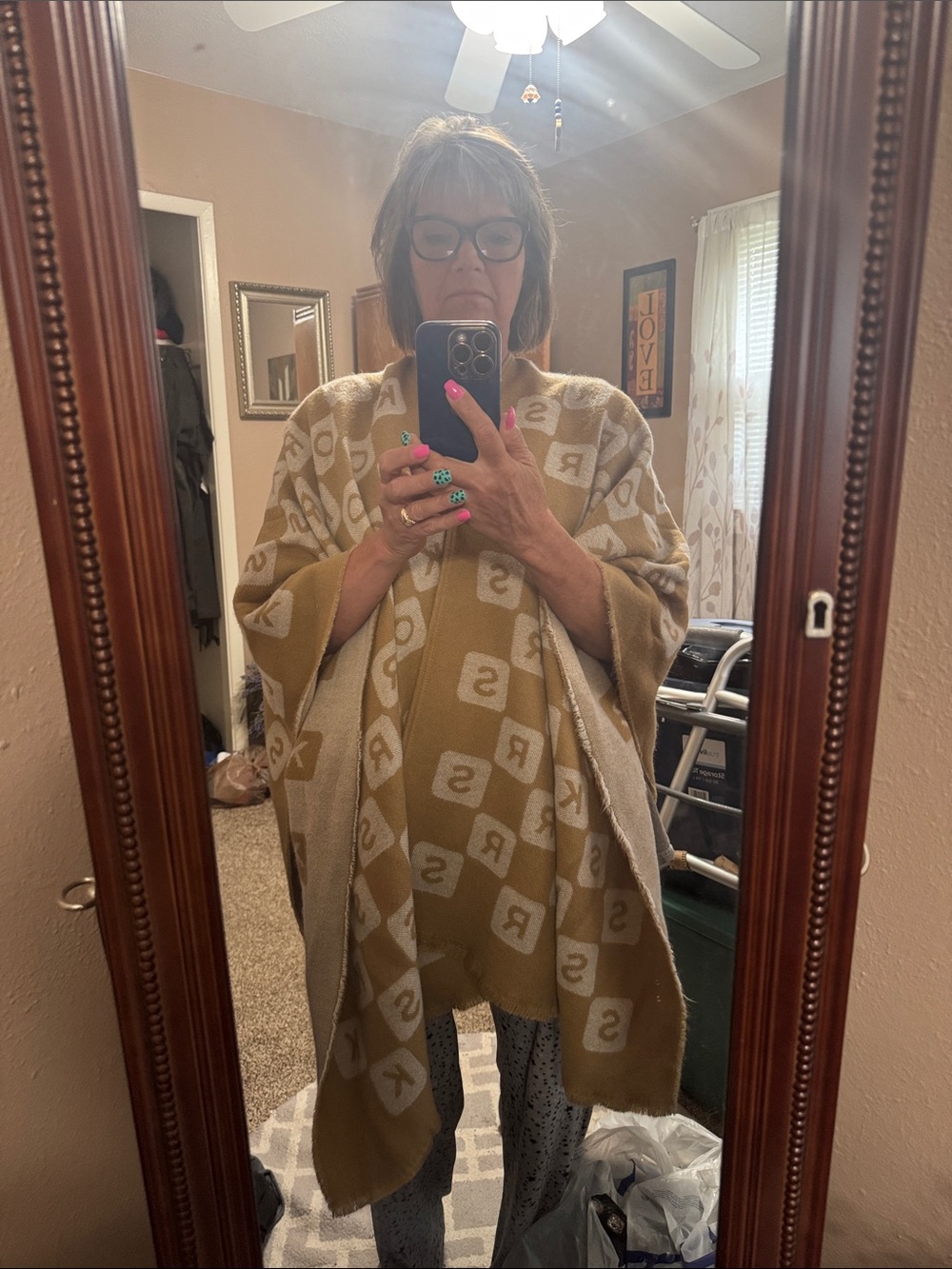 Michael Kors Beige and Cream Logo Poncho